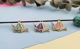 30pcs Cute Make A Wish Crane Enamel Charms Pendants Gold Tone Metal Charms Fit Jewelry DIY Accessories Earring Floating Handmade9511309