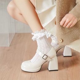 Dress Shoes Hao Benfeng with French style small fragrant wedding shoes Mary Jane women's thick heels round toe high and age reducing leather