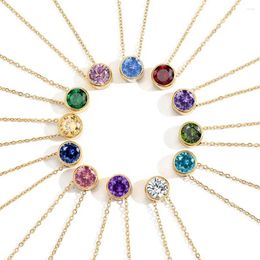 Pendant Necklaces Colourful 12 Birthstone For Women Shape Crystal Gold Colour Chain Choker On Neck Birthday Gift Jewellery 2023