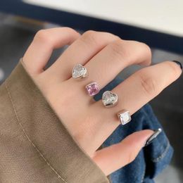 Cluster Rings Karachis Live Sales S925 Sterling Silver Ring Love Geometric Zircon Inlaid Cute And Simple Valentine's Day