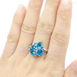 Cluster Rings Buy 2 Get 1 Free 15x15mm High Trendy Polished Shiny Swiss Blue Topaz Pink Kunzite Silver