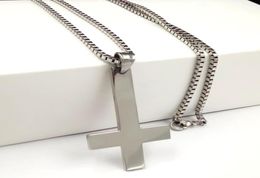 Fashion Mens Gifts Silver of St. Peter Upside Down Pendant Stainless Steel Catholic Necklace Box chain 18-32''6480851