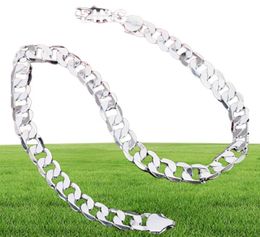 BAYTTLING 925 Silver 18 20 22 24 26 28 30 inches 12MM Flat Full Sideways Cuba Chain Necklace For Women Men Fashion Jewelry Gifts253277946