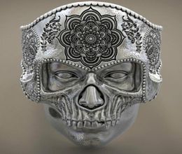 Vintage Gothic Cool Men 316L Stainless Steel Steamed Skull Ring for Mandala Romance Indian Religious Ring Jewelry Biker Ring SIZE 7388633