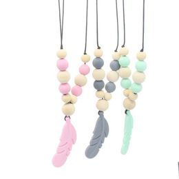 Party Favour Baby Teething Toy Sile Training Teethers Necklace Feather Pendant Chewing Beads Pacifier Clip Gifts Jn10 Drop Delivery H Dh4Kz