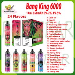 Authentic Bang King 6000 Puff Electronic Cigarette 14ml Pre-Filled Pod Mesh Coil 850mAh Rechargeable Battery 0% 2% 3% 5% Level Puffs 6k Vape 24 Flavours Kit