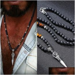 Pendant Necklaces Tibetan Buddhist Phurba Kilaya The Magic Dagger Withtigers Eye Lava Stone Necklace For Men 14K White Gold Jewellery Dr Otbrg