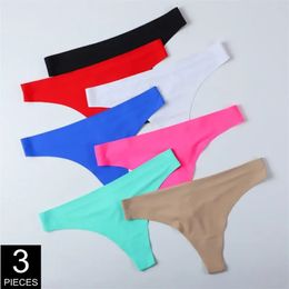 3 PcsPack Ice Silk Women's Seamless Underwear Solid Low Rise Sexy Thong Ladies Sports Intimate G-string Panty S-XL 231225