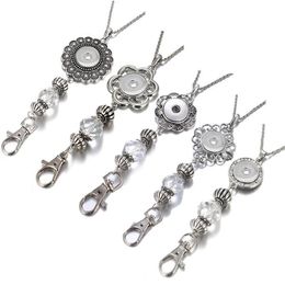 Pendant Necklaces Flowers Crystal Lanyard Retractable ID Badge Reel Phone Key Holder Snap Necklace 60cm Fit 18mm Buttons Jewelry2979