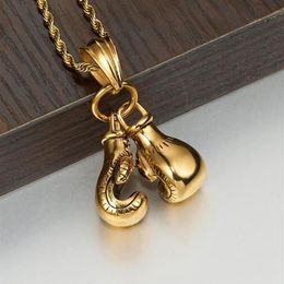 Men's 316L Stainless Steel Gold Plated Boxing Gloves Pendant Necklace Jewellery Gift Rope Chain Necklaces193q