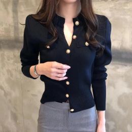 Womens Autumn Fashion Sweater Knitted Coat Short Casual Single Breasted Korean Slim Chic Ladies Tops