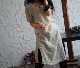 Party Dresses YoYiKamomo 2023 Women Dress Original Simple Comfortable Texture Long Robe Short Sleeve Cotton Linen Big Size