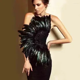 Casual Dresses Bandage Strapless Knitwear Summer Bodycon Dress Design Feathers Women's Sexy Evening Party Clubwear Lady Black