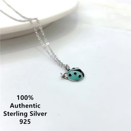 Green Ladybug Crystal Sterling Silver Collar Plata De Ley 925 Stone Necklace Chain Collares Para Mujer Jewelry 231225