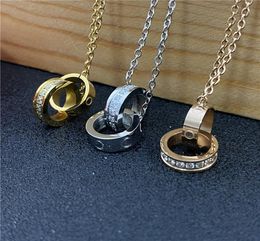 Luxury Fashion Necklace Designer Jewellery Stainless steel double rings diamond pendant necklaces for women fancy dress long chain j2816833