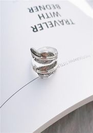 S1015 Fashion Jewelry S925 Sterling Sliver Ring Cat Vintage Feather Open Finger Ring2276401