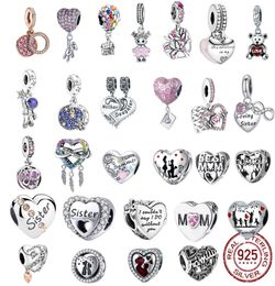 925 Silver Fit Charm 925 Bracelet Purple Family Mom Sister Dangle charms set Pendant DIY Fine Beads Jewelry7157890