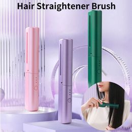 Cordless Hair Straightener Brush AntiScald 70Mins Long Battery Life USB Rechargeable Comb for Home Travel 231225