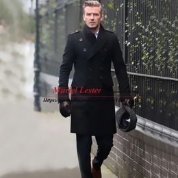 Jackets Winter Suits Jacket Slim Black Tweed Wool Blend Thick Trench Coat Men Long Double Breasted Groom Military Overcoat Tailored Made