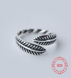 Fashion Retro Punk Style 925 Sterling Silver Antique Feather Ring For Men And Women thai silver jewelry1132069