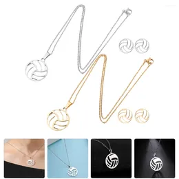 Dangle Earrings 2 Sets Elegant Sweater Chain Portable Necklace Volleyball Charm Hanging Ornament Stainless Steel Miss Clavicle