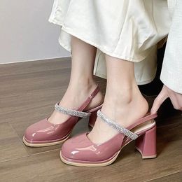 Sandals Woman Shoe Mary Jane Summer High Heels Chunky Navy Blue Pumps Sweet 2023 Burgundy Straps Lolita Closed Black Women Shoes