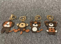 Designer Animal Key Chain Brown Flower Monkey Tiger Lion Bear Keychains Accessories PU Leather Car Keys Holder Gold Metal Cartoon 2806492