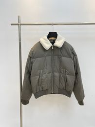 Designer Triangle spring and autumn splicing lamb wool collar down 90 white duck down padded jacket with men and women