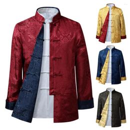 Men's Jackets Chinese Shirt Retro Mid Length Thermal Silky Jacket For Home