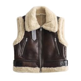 2023 Autumn Winter Women's Casual Sleeveless Polo Neck Zipper with Brushed Fleece Panel Double sided Short Vest Top 231222