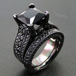 Arrival Black Gold Plated Jewelry Ring Set AAA Black Cubic Zircon Stone Ring Set Women Wedding Rings Size 5 6 7 8 9 10 11 210524277b