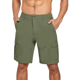 Men's Pants Male Summer Loose Solid Cargo Pant Semi Elastic Waist Zipper Pocket Shorts Sweat