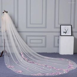 Bridal Veils Arrival White Ivory Cathedral Wedding Pink Lace Appliques Bride Accessories Vestido De Noiva