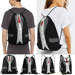 Shopping Bags Black Suit Red Tie And Vest Men Outdoor Travel Gym Bag Waterproof Drawstring Backpack Women Fitness Swimming