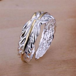 Colored feathers sterling silver jewelry ring for women WR020 fashion 925 silver Band Rings3537