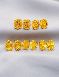 Flower Shaped Fashion Stud Earrings for Girl Children Lady 18K Yellow Gold Filled Charm Pretty Jewelry Gift3322514