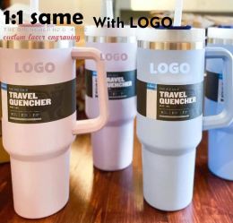 US Stock With Logo Ready to ship 40oz Mugs Tumbler With Handle Insulated Tumblers Lids Straw Stainless Steel Coffee Termos Cup Popular 1005