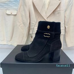 Shoes For Women Leather short Boots High Heels Ankle Boots Belt Buckle Autumn Designer suede Shoes Slip On boots Mujer