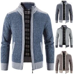 Men's Sweaters Elegant Colour Block Zipper Micro Elastic Cardigan Jacket For Autumn And Winter Casual Retro Standing Collar Sweater