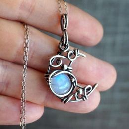 Pendant Necklaces Crystal Moon Necklace Moonstone Charm Chain For Women Female Party Wedding Boho Jewelry223C