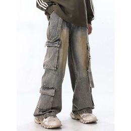 2023 Американский хип-хоп Ретро карманные украшения Новые свободные джинсы для мужчин и женщин Y2k Широкие уличные брюки Прямые комбинезоны