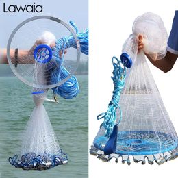 Accessories Lawaia Hand Cast Net Aluminum or Blue Plastic Ring Folding Network Steel Pendant Monofilament Nylon Fishing Line Fishnet