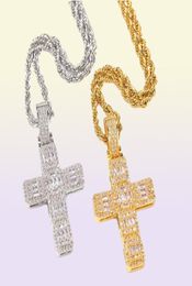 Hip Hop Vintage Jewellery White&Gold Fill Pendant Stainless steel Chain Full Princess Cut White Topaz CZ Diamond Women Men Necklace Gift9878764