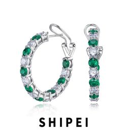 Huggie SHIPEI Vintage Solid 925 Sterling Silver 4 MM Emerald Sapphire Gemstone Fine Jewellery 18K Gold Plated Hoop Earrings Wholesale