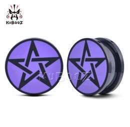 KUBOOZ Stainless Steel Purple Pentagram Ear Plugs Tunnels Piercing Earring Gauges Body Jewellery Stretchers Expanders Whole 6mm 62088563743