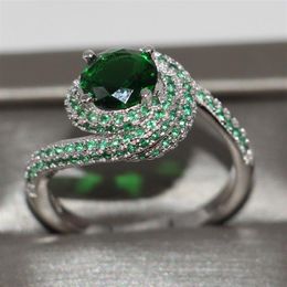 Size 5-10 New Women Luxury Jewellery 925 Sterling Silver Round Cut Emerald 5A CZ Diamond Poplupar Party Gift Wedding Band Pave Ring 309N