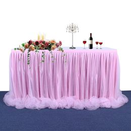 6ft Pink Tulle Tutu Table Skirt Tablecloth for Sweet Baby Shower Girl Gender Reveal Unicorn Birthday Party Cake Decoration 231225