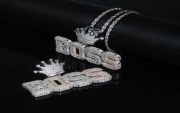 Iced out letter boss pendant with full cz paved two tone plated necklace for women men hip hop punk styles jewelry drop ship5706377