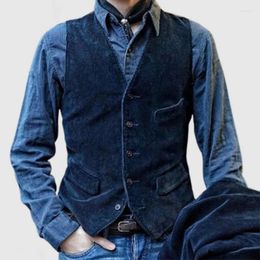 Men's Vests 2023 Autumn Mens Corduroy Jacket Sleeveless Button-up Turn-down Collar Solid Colour Vest Coat Men Vintage Slim Blazer Jackets