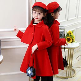 Clothing Sets Year Clothes Korean Version Of Woollen Red Children's Suit Autumn And Winter Skirt Jacket Hat Girl Three-piece